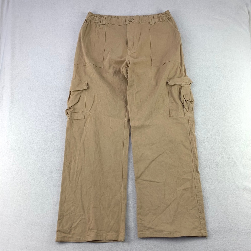 LEPUNUO Cargo Pants Women XXL Tan Casual Wide Leg Elastic Waist Cotton Blend